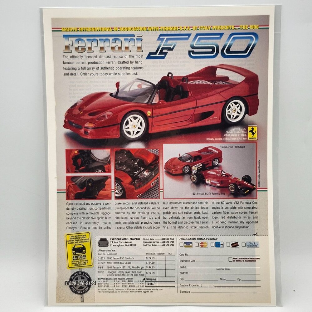 Maisto Ferrari F50 412T1 Car & Driver Exoticar Model Gallery Magazine Print Ad
